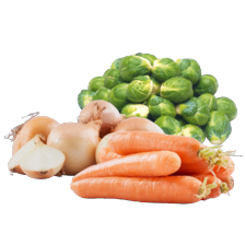 Spruiten zak à 500 gram,
winterpeen zak à 1 kilo
of uien net à 1 kilo